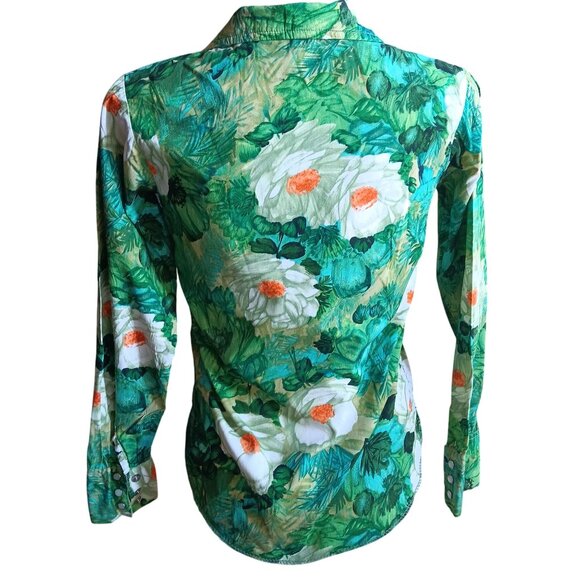 1OF1 Small True Vintage Western Snap Hippy 1970's Top Shirt Botanical Print - Picture 5 of 8